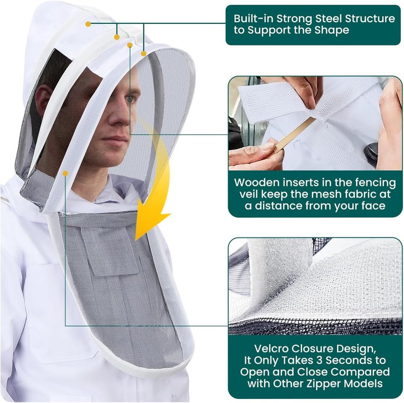 YORKING Bee Suit for Men Women with Fencing & Round Veils, Sting Proof Beesuits Beekeeper Kit with Gloves Full Body Beekeeping Supply - Image 2